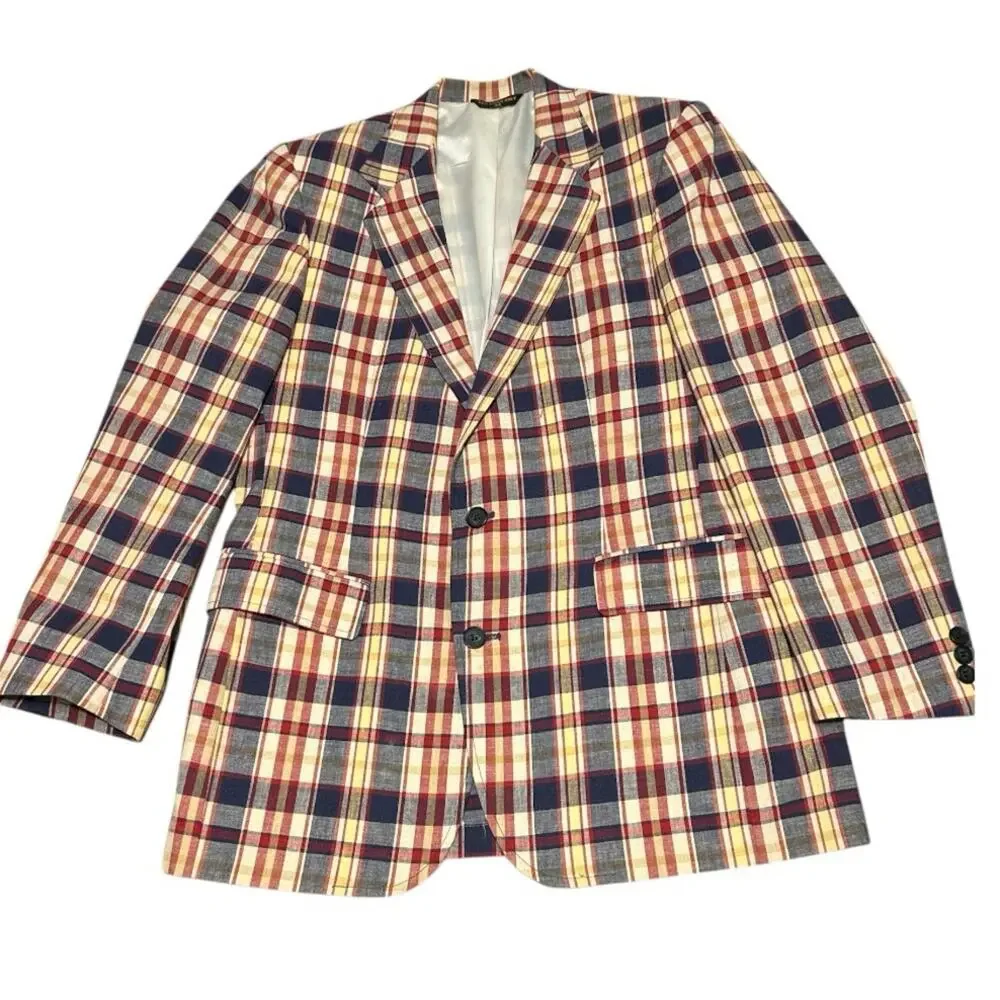 Vintage 60’s 70’s Haggar plaid linen preppy  Country Club blazer.Size 40